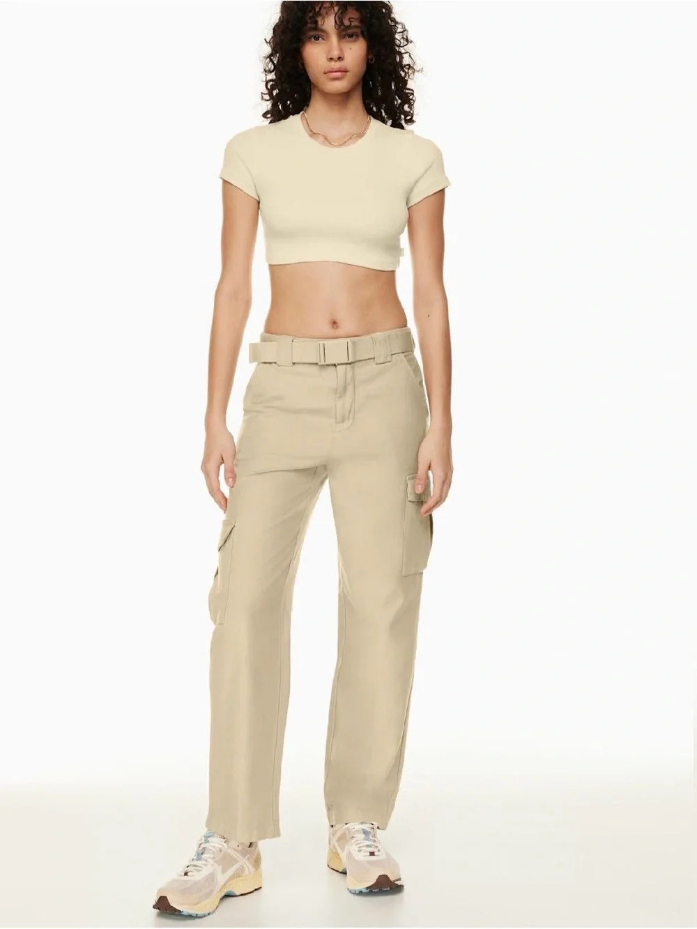 TNA Wide-Leg Cargo Pants in Light Beige